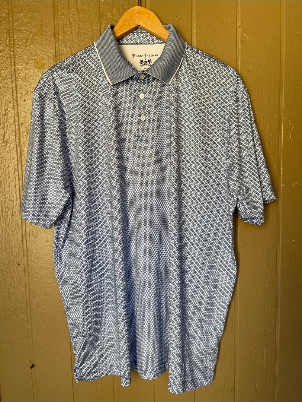 Hickey Freeman Blue Micro-Pattern Polo Golf Shirt Size XL